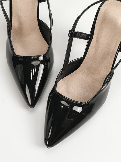 Women’s Pointed Toe Summer Heels | Ankle Strap Sandals, Open Back, Patent Finish | noémi