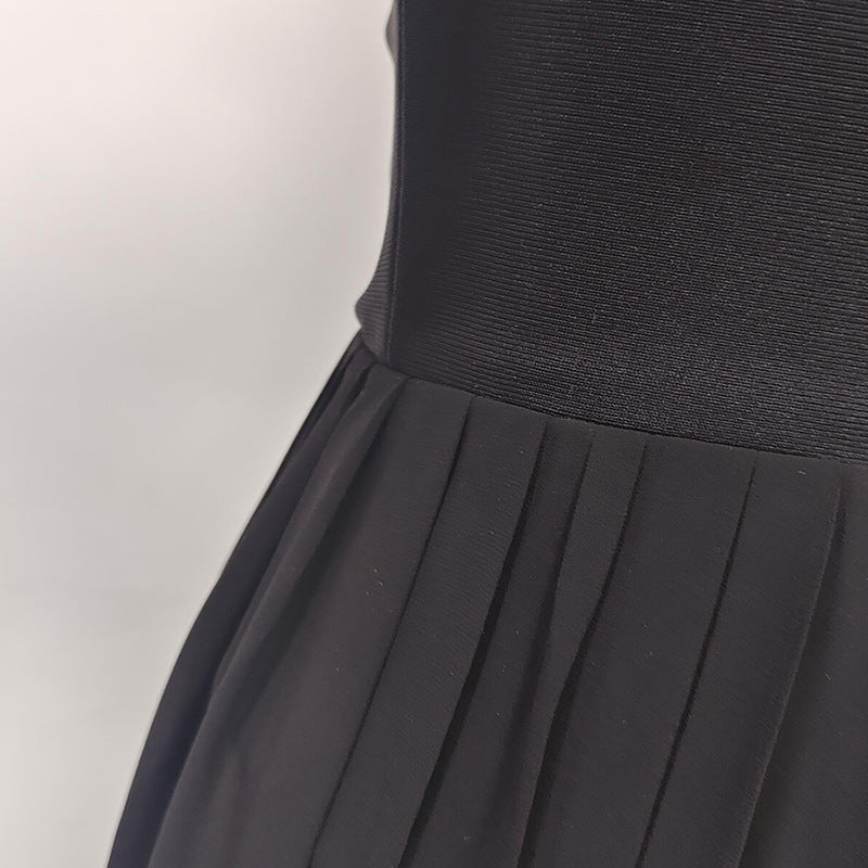 One Shoulder Maxi Dress | Diamond Detail Side Slit Slim Fit | noémi