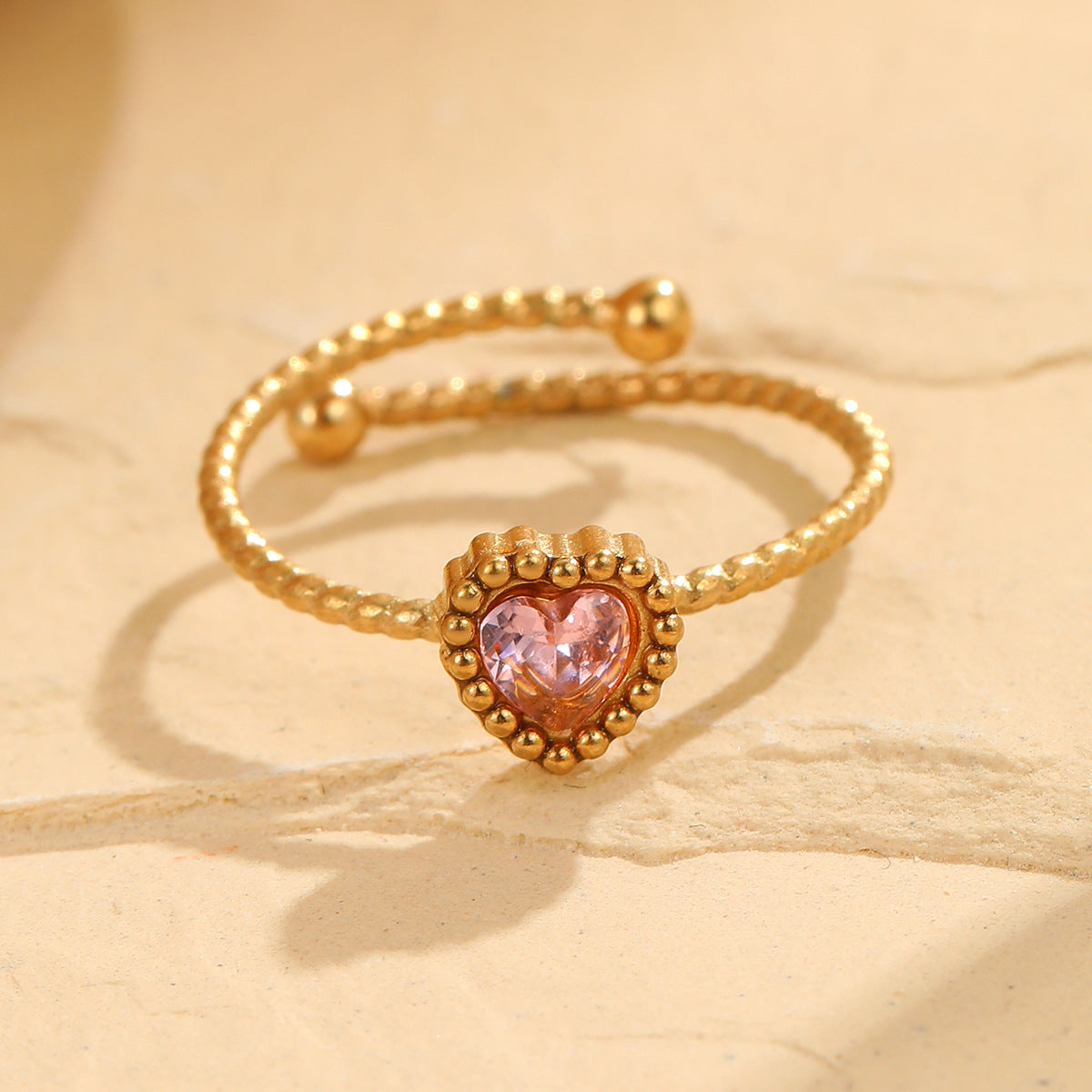 Retro Love Inlaid Zircon Stainless Steel Ring | Open Band Jewelry for Women | noémi