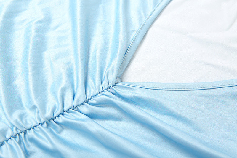 Ombré Ruched Mermaid Maxi Dress | Sky Blue to Mint Gradient with Fluted Sleeves | noémi