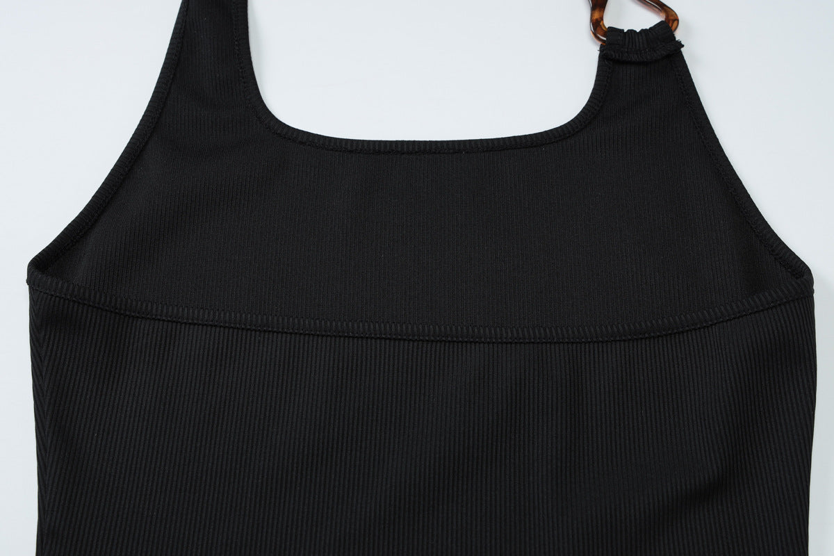 Ring Strap Ribbed Tank Top | Cutout Halter Crop | noémi