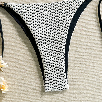 Knitted Cutout Bikini Set with Hollow Design and Split Detail | noémi