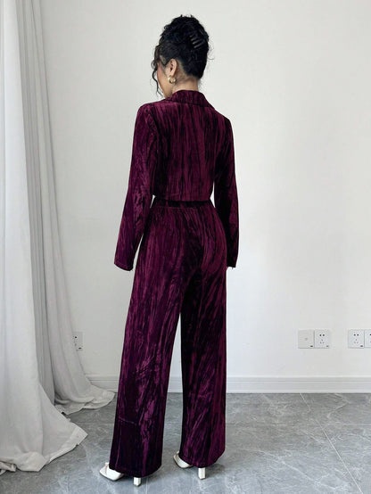 Two Piece Set | Pleated Wide Leg Pants & Short Blazer | Long Sleeve Outfit for Women | noémi