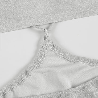 Silver Shimmer Cutout Gown | Backless Halter Maxi Dress with Metallic Glow | noémi