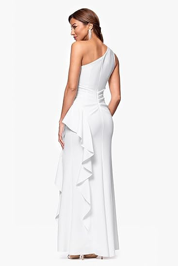 One Shoulder Fishtail Dress | Slim Fit Side Ruffle High Slit | noémi