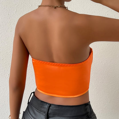 Orange Corset Top | Slim Fit, Hollow Out, Pleated & Boning Vest | noémi