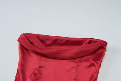 Satin Pleated Slim Tube Top Dress for Women | noémi