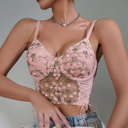 Embroidered Mesh Waist Cinching Boning Corset Belt | noémi