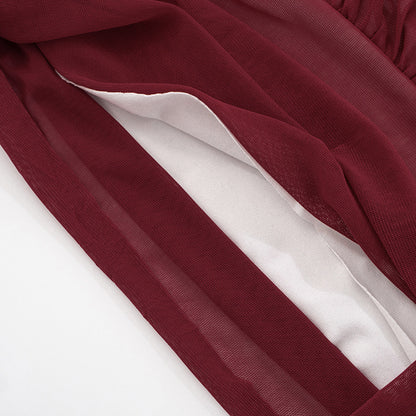 Womens One Shoulder Mesh Pleated Crop Top | Ruched Bodycon Fit, Cinched Waist | noémi