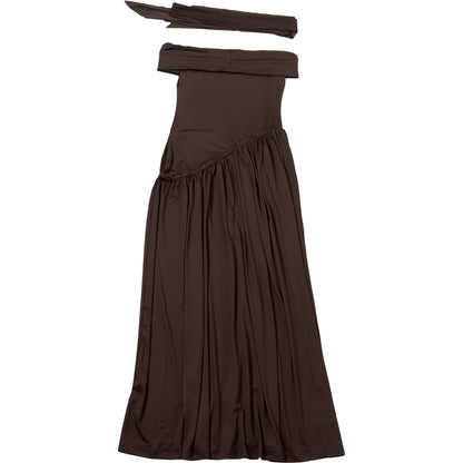 WomensSlim Fit Off Shoulder Dress with Scarf Collar and Backless Split | noémi