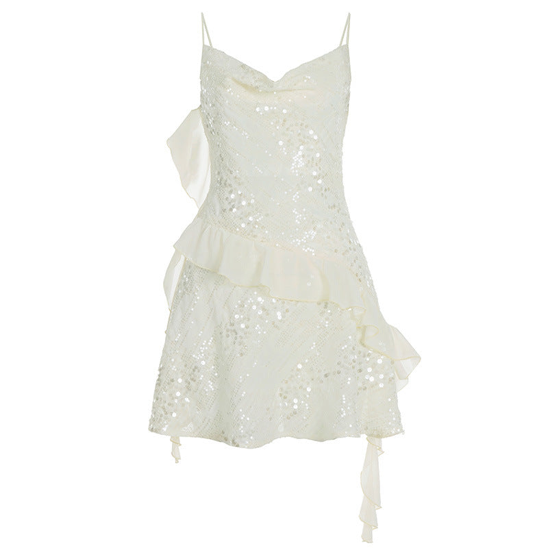 Womens Dress with Sequins Swing Collar and Pleated Hem | noémi