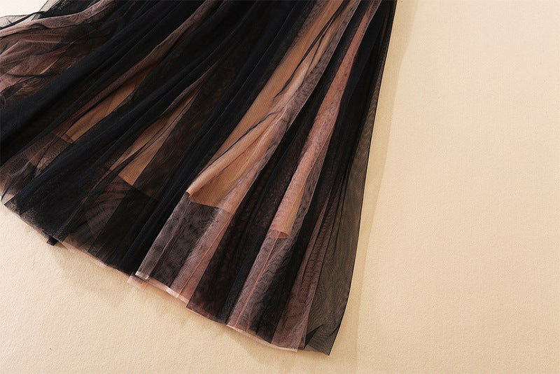 Double Breasted Green Collar Top Multi Layer Mesh Pleated Skirt Set | noémi