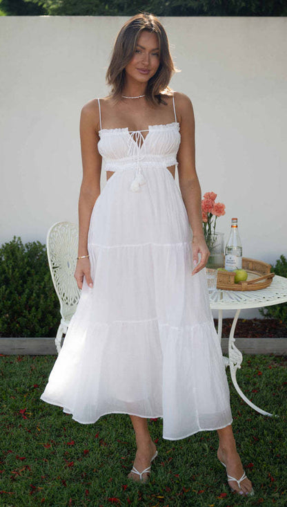 Womens VNeck Pleated Maxi Dress | Sleeveless, Backless | noémi