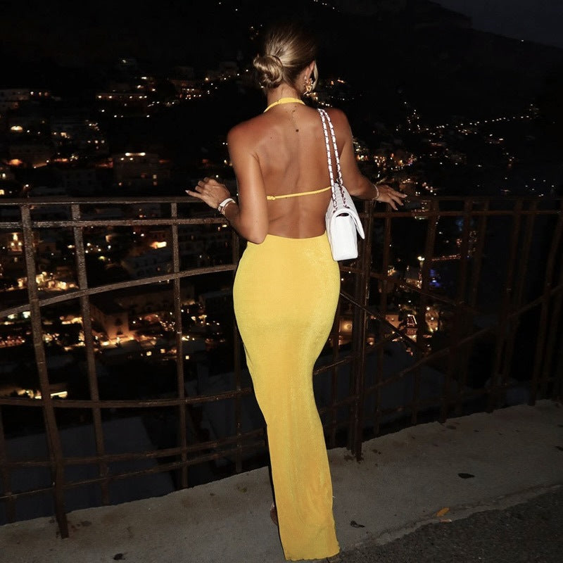 Womens Dress | Hollow Out Cutout | Backless VNeck Slim Fit Halter Maxi Dress | noémi