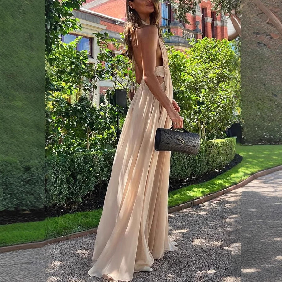 Summer Deep V Neck, Pleated Halter, Backless | Long Formal Gown | noémi