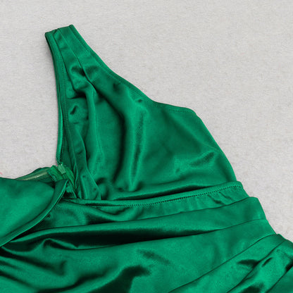 One Shoulder High Slit Long Dress in Solid Tone | noémi