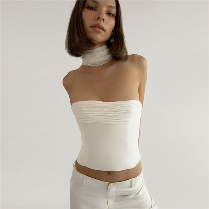 Off Shoulder Slim Fit Cropped Vest | White Chiffon & Tube Top | noémi
