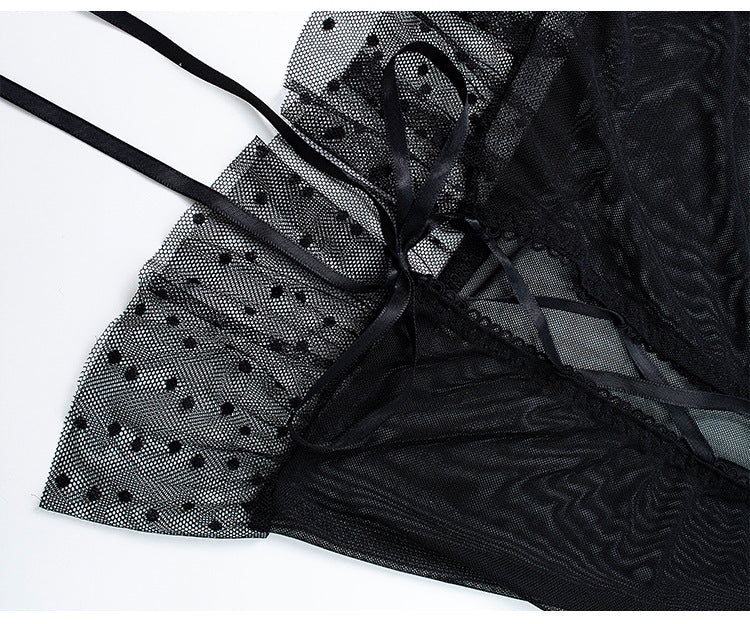 Womens Lace Up Cutout Lingerie Set with Bow Suspender and Matching Headband | noémi