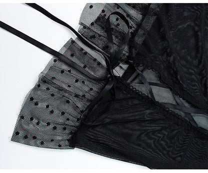 Womens Lace Up Cutout Lingerie Set with Bow Suspender and Matching Headband | noémi