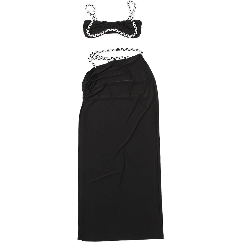 Two Piece Skirt Set | Ruffle Trim Camisole High Slit Maxi Skirt | noémi