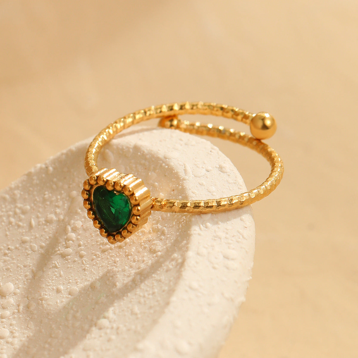 Retro Love Inlaid Zircon Stainless Steel Ring | Open Band Jewelry for Women | noémi