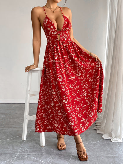 Retro V Neck Floral Maxi Dress | Slim Fit Womens Dress | noémi