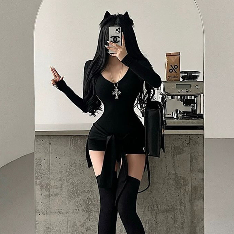 Round Neck Long Sleeve Jumpsuit | Lace Up Waist | noémi