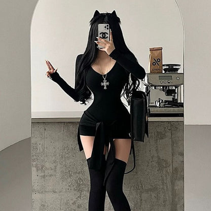 Round Neck Long Sleeve Jumpsuit | Lace Up Waist | noémi