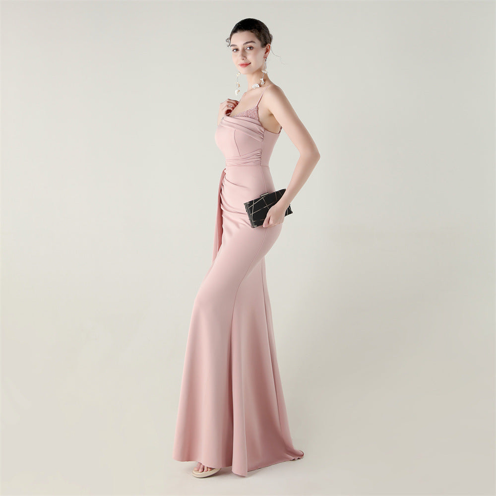 Satin Fishtail Dress | Beaded Bandeau with Slit | noémi