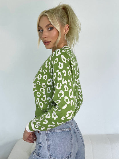 Leopard Print Knitted Cardigan | Cozy Short Sweater for Women | noémi