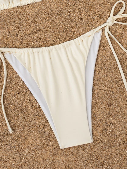 White Palm Tree Embroidered Bikini Set | Triangle Tie Top & Tie Side Bottoms | noémi