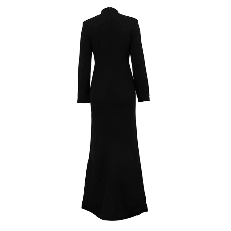 Blazer Gown | Structured Long Sleeve Maxi Dress with Slit, Tuxedo | noémi