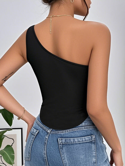 One Shoulder Black Top | Irregular Cutout | noémi