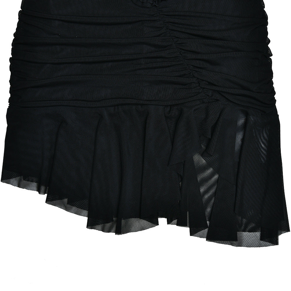 Womens Backless Mesh Splice Sling Mini Dress | noémi