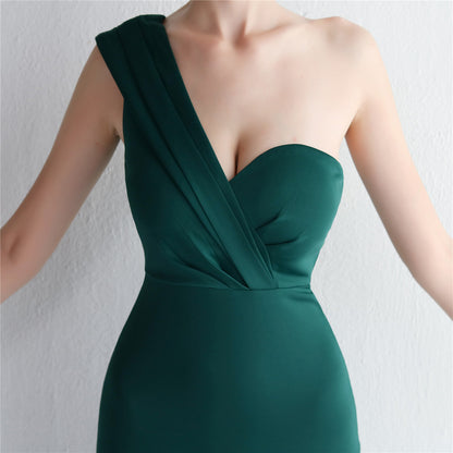 Satin One Shoulder Fishtail Gown | Slim Fit Dress | noémi