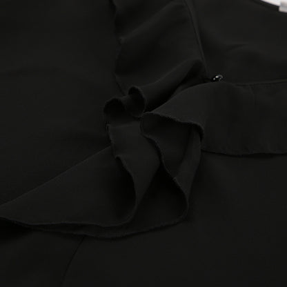 Black V Neck Chiffon Blouse for Women | Sheer Long Sleeve with Ruffle Detail | noémi