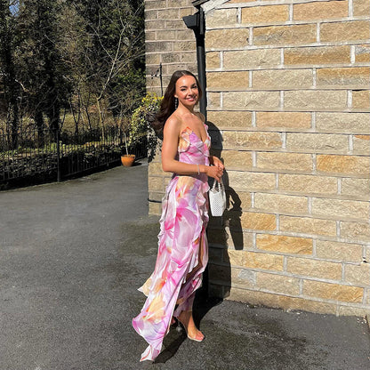 Womens V Neck Printed Sheath Dress with Backless Design and Strap Detail | noémi