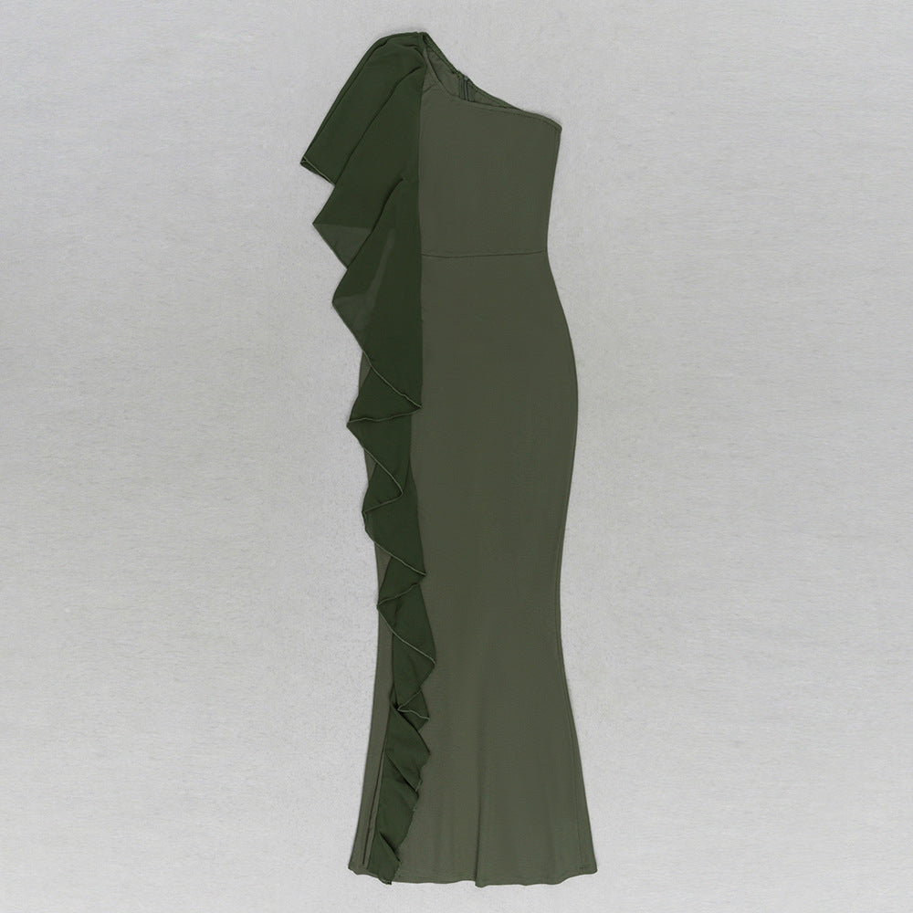 Oblique Shoulder Dress with Irregular Hem | noémi