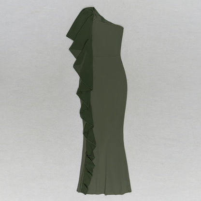 Oblique Shoulder Dress with Irregular Hem | noémi