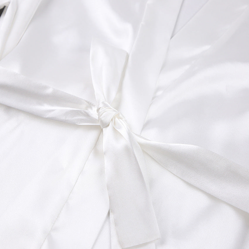 Satin Feather Robe | White Bridal Dressing Gown with Fluffy Cuff Detail | noémi
