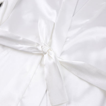 Satin Feather Robe | White Bridal Dressing Gown with Fluffy Cuff Detail | noémi