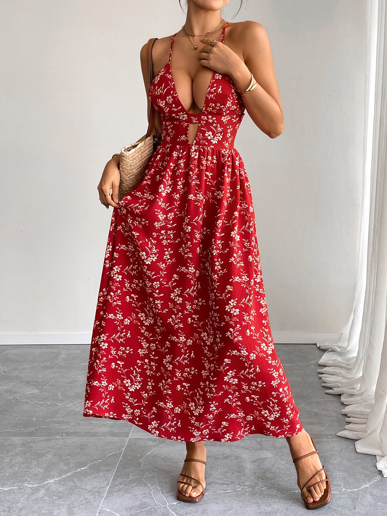 Retro V Neck Floral Maxi Dress | Slim Fit Womens Dress | noémi