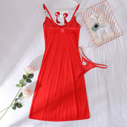 Womens Red Mesh Nightdress with Chest Patch Body Shaping and Steel Ring Details | noémi