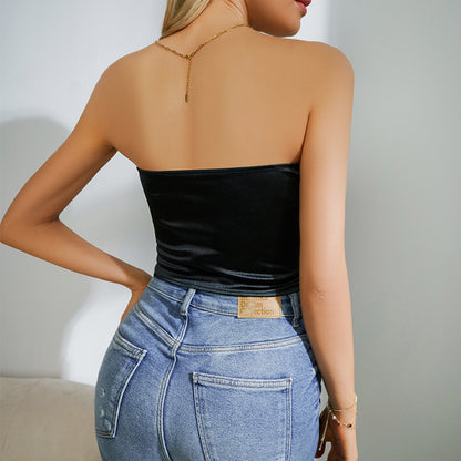 Retro Solid Color Waist Slimming Backless Wrapped Chest Tube Top for Women | noémi