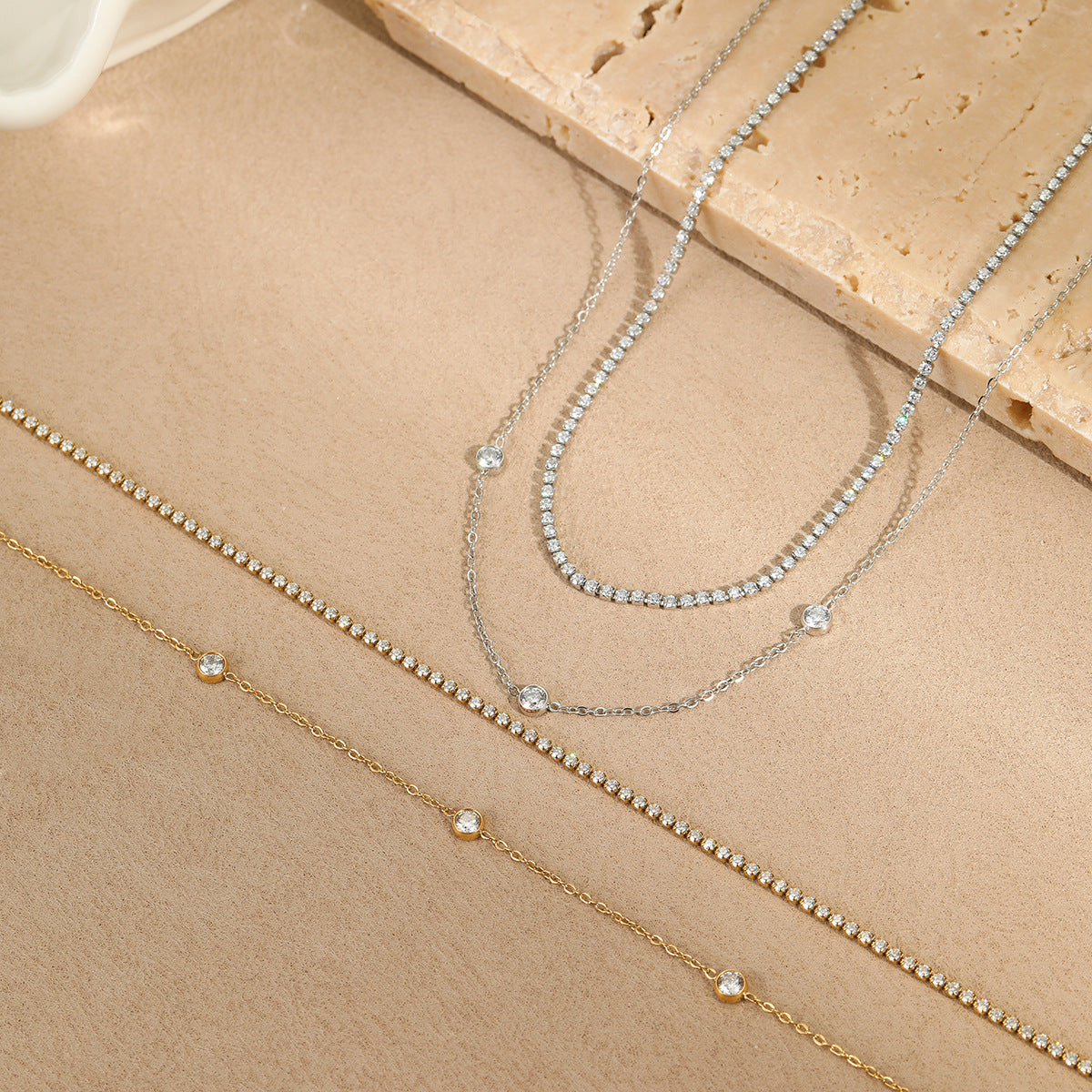 Womens Twin Layer Zircon Necklace | Titanium Steel, Non Fading | noémi
