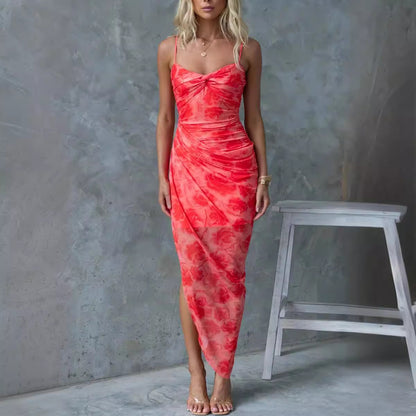 Suspender Dress with Floral Print & Side Slit | noémi