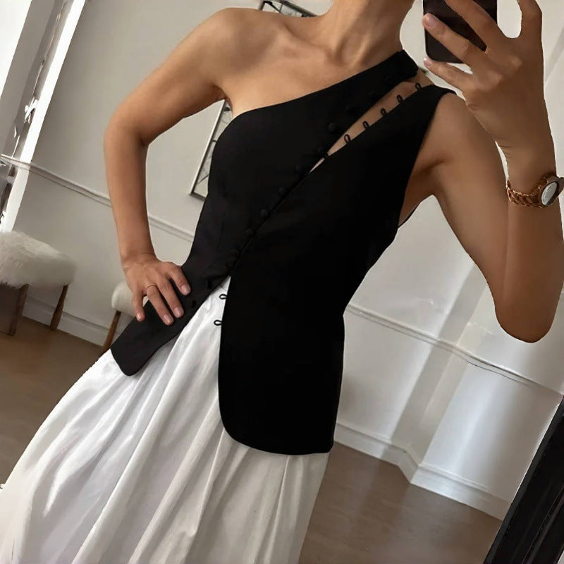 Black Corset Top | One Shoulder Sleeveless Blazer | noémi
