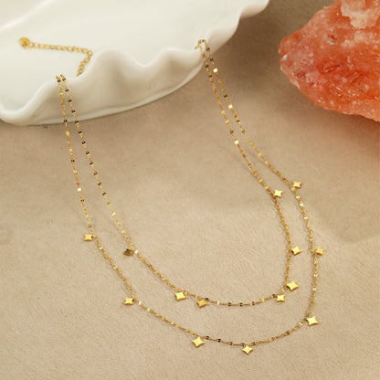 Double Layer Gold Star Necklace | Dainty Twin Chain, Waterproof Stainless Steel | noémi
