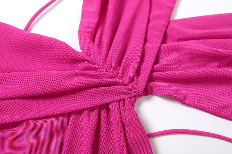 Womens Lace Up Halter Backless Sheer Maxi Dress | noémi