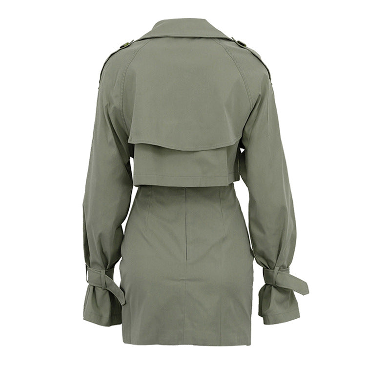 Womens Cropped Trench Coat Set | Chic Button Up Jacket & Mini Skirt Co ord | noémi